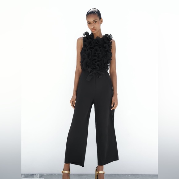 Zara Pants - Zara jumpsuit ruffled wide streight leg tied in waist coctail party night out